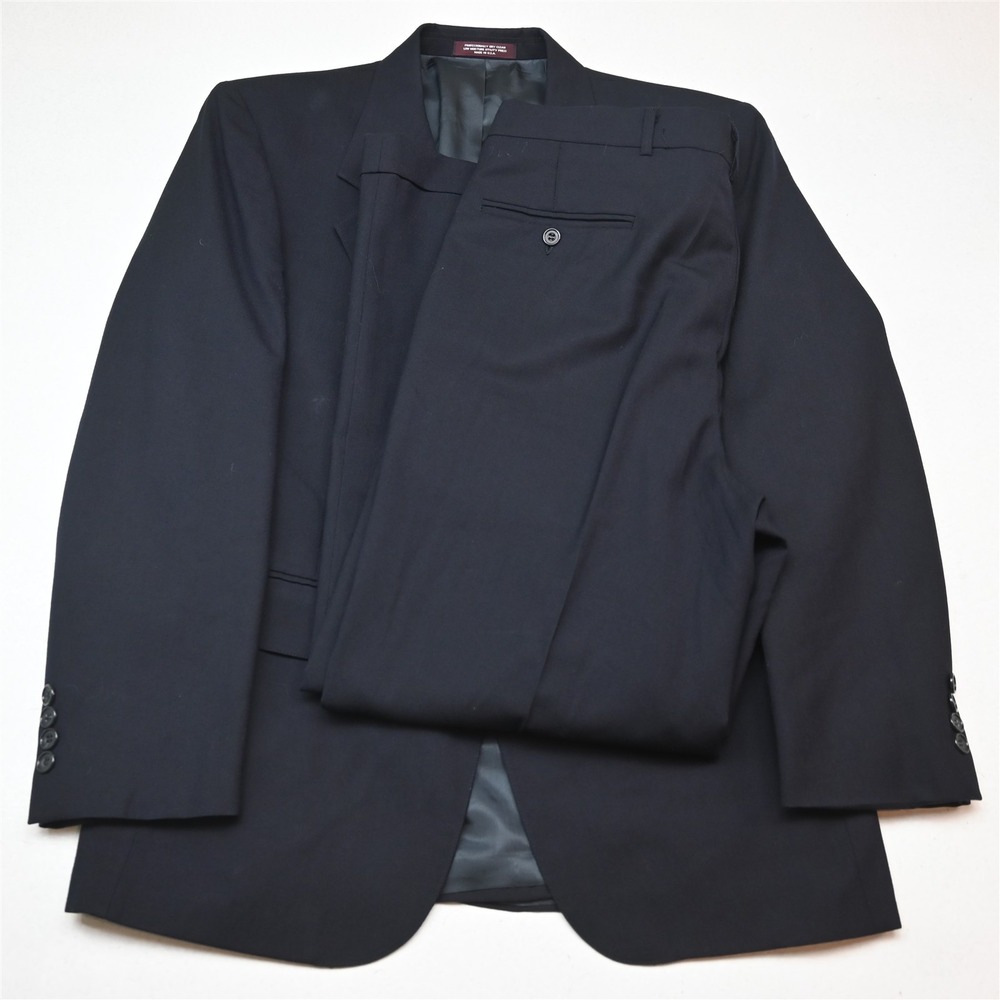 Vtg USA Made 40S 34x30 Navy Blue Wool Strong Shoulder Mens Jacket Pants Suit